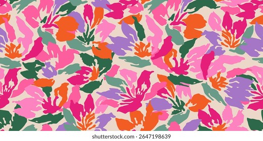 Abstract hand drawn floral pattern, seamless patterns with flowers for fabric, textiles, clothing, printing, packaging, covers, banners, wallpaper, interior decor and backgrounds.