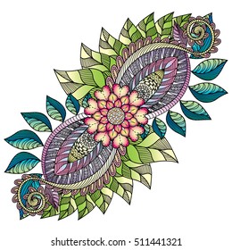 An abstract hand drawn floral pattern. Isolated on white