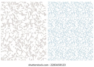 Abstract Hand Drawn Floral Seamless Vector Pattern. Irregular White Flowers on a Pastel Blue and Light Warm Gray Background.Modern Abstract Garden Print. Floral Repeatable Print ideal for Fabric.