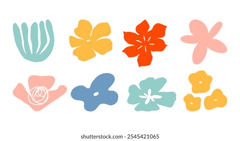 Abstract Hand Drawn Floral Shape Designs. A cohesive bundle of eight abstract floral shapes each with unique petal designs perfect for decoration digital art or graphic design