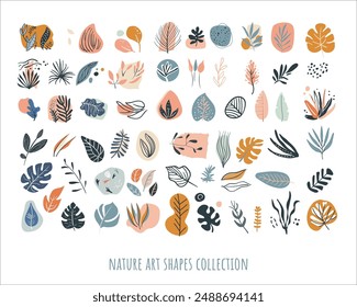 Abstract hand drawn floral shapes. Simple organic forms. Modern art simple elements. Trendy graphic plant doodles. Minimalist textured decorations. Vector eps 10