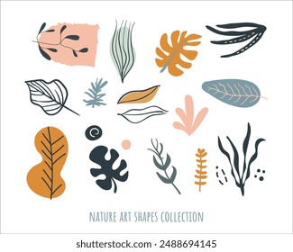 Abstract hand drawn floral shapes. Simple organic forms. Modern art simple elements. Trendy graphic plant doodles. Minimalist textured decorations. Vector eps 10