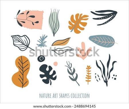 Abstract hand drawn floral shapes. Simple organic forms. Modern art simple elements. Trendy graphic plant doodles. Minimalist textured decorations. Vector eps 10