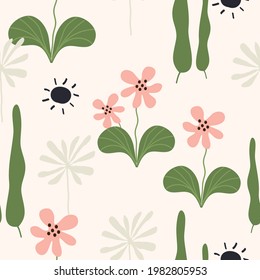 Abstrakte handgezeichnete, blumengeschmückte Oberflächenmuster nahtloser Hintergrund für Mode, Stoff, Tapete, Verpackung und Print-Design.