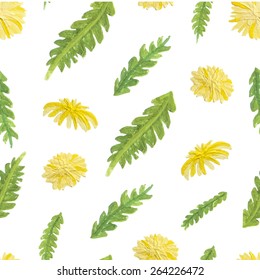 Abstract hand drawn flower background. Floral seamless pattern. Watercolor dandelions vector illustration. 