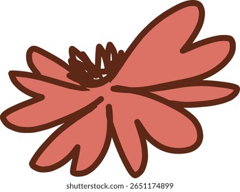 Abstractas flor dibujada a mano con pétalos rojos audaces y líneas expresivas	