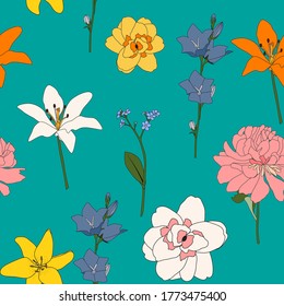 Abstract Hand Drawn flower seamless pattern background. Vector Illustration EPS10