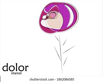 Abstract hand drawn flower vector artistic logo isolated on white. Line art artistic illustration with texture. Retro flat colors organic natural Eco food design. Organic healthy vegan doodle.