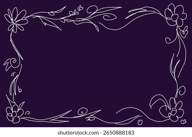 Abstract hand drawn flowers frame purple background.eps