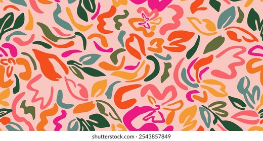 Abstractas flores dibujadas a mano, patrones sin fisuras con flores para la tela, textiles, ropa, cartel, cubierta, Anuncio, arte de la pared, decoración del hogar, fondo. Ilustración vectorial.