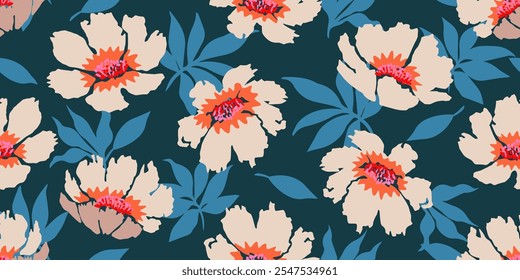 Abstractas flores dibujadas a mano, patrones sin fisuras con flores para la tela, textiles, ropa, cartel, cubierta, Anuncio, arte de la pared, decoración del hogar, fondo. Ilustración vectorial.