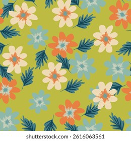 Abstract hand drawn flowers, seamless patterns with floral for fabric, textiles, clothing, poster, cover, banner, wall art, home decor, background. Vector illustration.