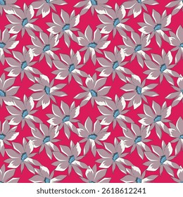 Abstract hand drawn flowers, seamless patterns with floral for fabric, textiles, clothing, poster, cover, banner, wall art, home decor, background. Vector illustration.