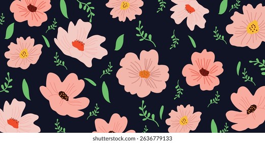 Abstract hand drawn flowers, seamless patterns with floral for fabric. This elegant and versatile design is ideal for fabric, textiles, clothing, wrapping paper, decor, and digital backgrounds