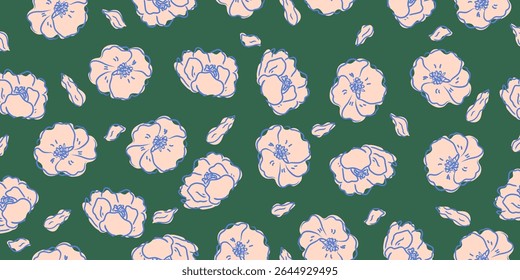 Abstract hand drawn flowers, seamless patterns with floral for fabric, Colorful botanical wallpaper with flower, cover, fabric, packaging, wall art, home decor, abstract backgrounds.