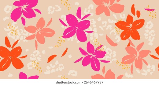 Abstrato mão desenhado flores, padrões sem costura com floral para tecido, têxteis, roupas, cartaz, tampa, banner, arte de parede, decoração de casa, fundo. Ilustração vetorial.