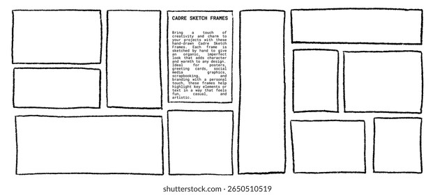 Abstract hand drawn frame box, rectangle or square with brush stroke, pencil line, scribble texture, chalk sketch or marker border for label, photo, vintage card or decorative design