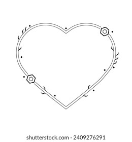 Abstract Hand Drawn Frame Heart With Plants Doodle 14 February Holiday Concept Vector Design Outline Style On White Background Isolated Letter, Message, Mail, Cards, Posters