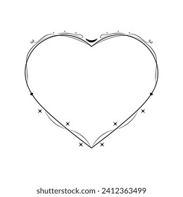 Resumen Corazón De Marco Dibujado A Mano Con Plantas Doodle 14 Febrero Concepto De Festividad Diseño Estilo De Esquema Sobre El Fondo Blanco Carta Aislada, Mensaje, Correo, Tarjetas, Carteles