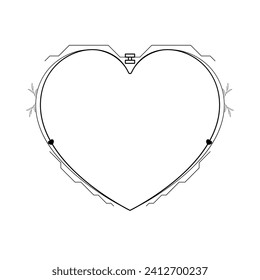 Abstract Hand Drawn Frame Heart With Plants Doodle 14 February Holiday Concept Vector Design Outline Style On White Background Isolated Letter, Message, Mail, Cards, Posters