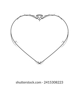 Abstract Hand Drawn Frame Heart With Plants Doodle 14 February Holiday Concept Vector Design Outline Style On White Background Isolated Letter, Message, Mail, Cards, Posters