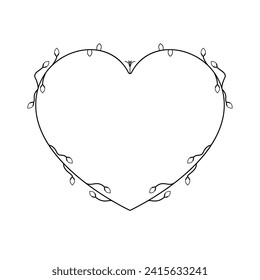 Resumen Corazón De Marco Dibujado A Mano Con Plantas Doodle 14 Febrero Concepto De Festividad Diseño Estilo De Esquema Sobre El Fondo Blanco Carta Aislada, Mensaje, Correo, Tarjetas, Carteles