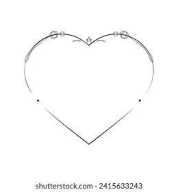 Abstract Hand Drawn Frame Heart With Plants Doodle 14 February Holiday Concept Vector Design Outline Style On White Background Isolated Letter, Message, Mail, Cards, Posters