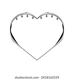 Abstract Hand Drawn Frame Heart With Plants Doodle 14 February Holiday Concept Vector Design Outline Style On White Background Isolated Letter, Message, Mail, Cards, Posters