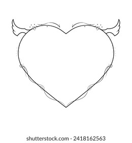 Abstract Hand Drawn Frame Heart With Plants Doodle 14 February Holiday Concept Vector Design Outline Style On White Background Isolated Letter, Message, Mail, Cards, Posters