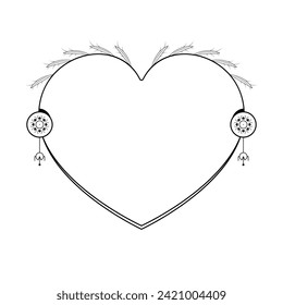 Resumen Corazón De Marco Dibujado A Mano Con Plantas Doodle 14 Febrero Concepto De Festividad Diseño Estilo De Esquema Sobre El Fondo Blanco Carta Aislada, Mensaje, Correo, Tarjetas, Carteles