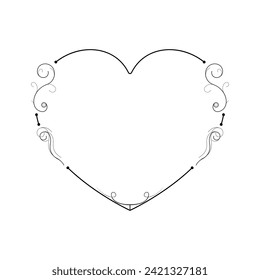 Abstract Hand Drawn Frame Heart With Plants Doodle 14 February Holiday Concept Vector Design Outline Style On White Background Isolated Letter, Message, Mail, Cards, Posters