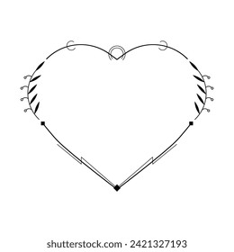 Resumen Corazón De Marco Dibujado A Mano Con Plantas Doodle 14 Febrero Concepto De Festividad Diseño Estilo De Esquema Sobre El Fondo Blanco Carta Aislada, Mensaje, Correo, Tarjetas, Carteles
