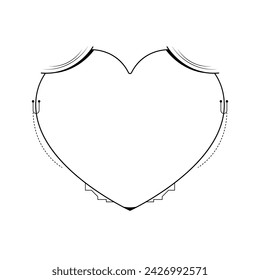 Abstract Hand Drawn Frame Heart With Plants Doodle 14 February Holiday Concept Vector Design Outline Style On White Background Isolated Letter, Message, Mail, Cards, Posters