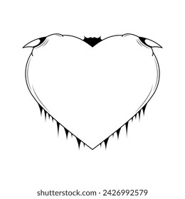 Abstract Hand Drawn Frame Heart With Plants Doodle 14 February Holiday Concept Vector Design Outline Style On White Background Isolated Letter, Message, Mail, Cards, Posters