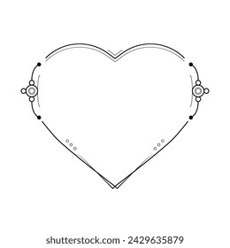 Abstract Hand Drawn Frame Heart With Plants Doodle 14 February Holiday Concept Vector Design Outline Style On White Background Isolated Letter, Message, Mail, Cards, Posters