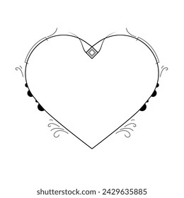 Abstract Hand Drawn Frame Heart With Plants Doodle 14 February Holiday Concept Vector Design Outline Style On White Background Isolated Letter, Message, Mail, Cards, Posters