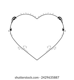 Abstract Hand Drawn Frame Heart With Plants Doodle 14 February Holiday Concept Vector Design Outline Style On White Background Isolated Letter, Message, Mail, Cards, Posters
