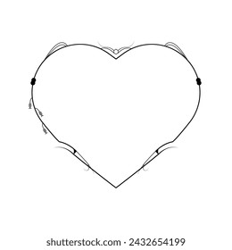 Abstract Hand Drawn Frame Heart With Plants Doodle 14 February Holiday Concept Vector Design Outline Style On White Background Isolated Letter, Message, Mail, Cards, Posters