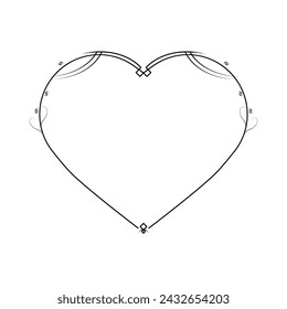 Abstract Hand Drawn Frame Heart With Plants Doodle 14 February Holiday Concept Vector Design Outline Style On White Background Isolated Letter, Message, Mail, Cards, Posters