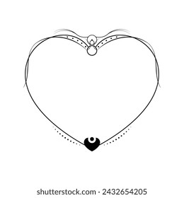 Abstract Hand Drawn Frame Heart With Plants Doodle 14 February Holiday Concept Vector Design Outline Style On White Background Isolated Letter, Message, Mail, Cards, Posters