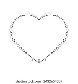 Abstract Hand Drawn Frame Heart With Plants Doodle 14 February Holiday Concept Vector Design Outline Style On White Background Isolated Letter, Message, Mail, Cards, Posters