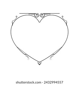 Abstract Hand Drawn Frame Heart With Plants Doodle 14 February Holiday Concept Vector Design Outline Style On White Background Isolated Letter, Message, Mail, Cards, Posters