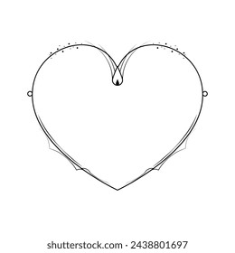 Abstract Hand Drawn Frame Heart With Plants Doodle 14 February Holiday Concept Vector Design Outline Style On White Background Isolated Letter, Message, Mail, Cards, Posters