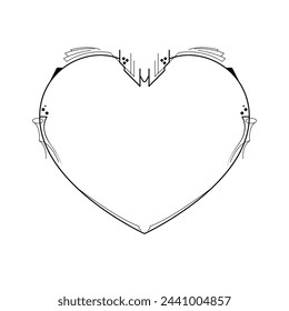 Abstract Hand Drawn Frame Heart With Plants Doodle 14 February Holiday Concept Vector Design Outline Style On White Background Isolated Letter, Message, Mail, Cards, Posters