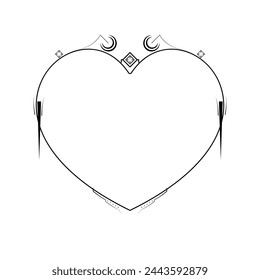 Resumen Dibujado A Mano Marco Corazón Con Plantas Doodle 14 De Febrero Concepto De Vacaciones Diseño Vectorial Esquema Estilo Sobre Fondo Blanco Carta Aislada, Mensaje, Correo, Tarjetas, Pósters