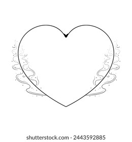 Abstract Hand Drawn Frame Heart With Plants Doodle 14 February Holiday Concept Vector Design Outline Style On White Background Isolated Letter, Message, Mail, Cards, Posters