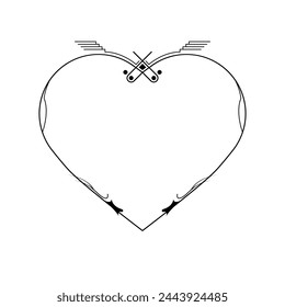 Abstract Hand Drawn Frame Heart With Plants Doodle 14 February Holiday Concept Vector Design Outline Style On White Background Isolated Letter, Message, Mail, Cards, Posters