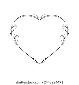 Corazón De Marco Dibujado A Mano Abstractas Con Plantas Doodle 14 De Febrero Festiva Concepto Diseño De Vector Estilo De Contorno Sobre Fondo Blanco Carta Aislada, Mensaje, Correo, Tarjetas, Pósters
