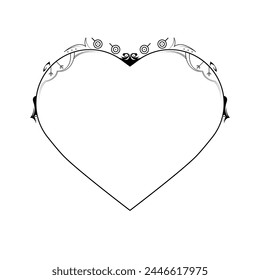 Corazón De Marco Dibujado A Mano Abstractas Con Plantas Doodle 14 De Febrero Festiva Concepto Diseño De Vector Estilo De Contorno Sobre Fondo Blanco Carta Aislada, Mensaje, Correo, Tarjetas, Pósters