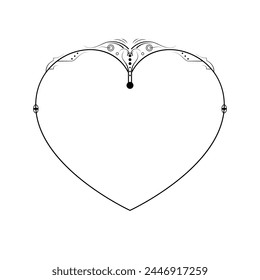 Abstract Hand Drawn Frame Heart With Plants Doodle 14 February Holiday Concept Vector Design Outline Style On White Background Isolated Letter, Message, Mail, Cards, Posters